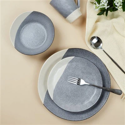 Servizio da tavola in gres colorato "Legno annerito" da 16 pezzi